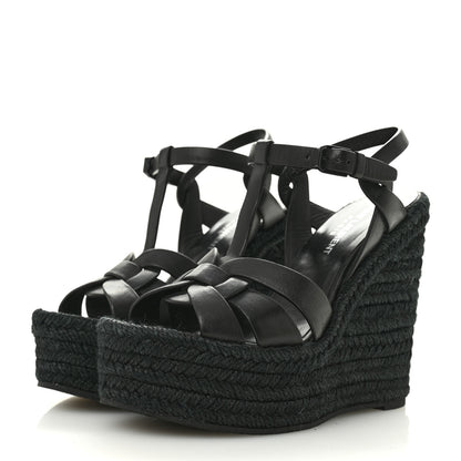 Saint Laurent Calfskin Tribute 95 Platform Espadrille Wedge Sandals 35.5 Black 4 of 13