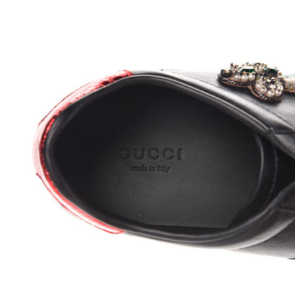 Gucci Calfskin Ayers Web Pierced Heart Embroidered Ace Sneakers 38.5 Black 6 of 12