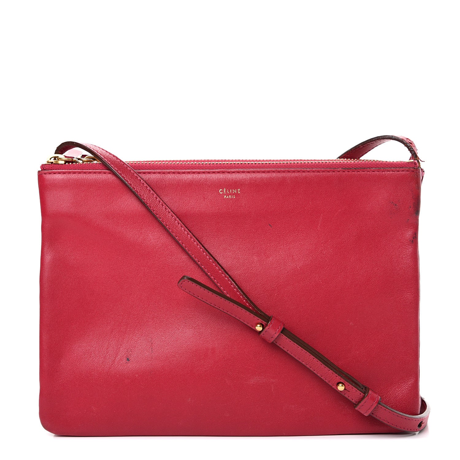 Celine Lambskin Large Trio Crossbody Bag Red 1 of 16