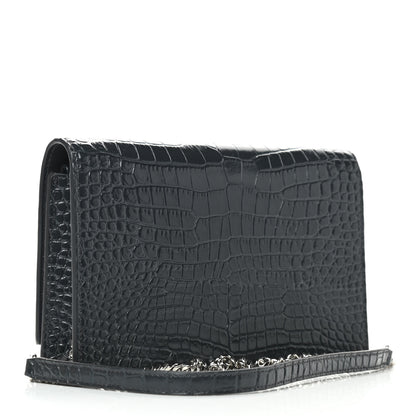 Saint Laurent Calfskin Crocodile Embossed Kate Monogram Tassel Chain Wallet Dark Smog 3 of 8