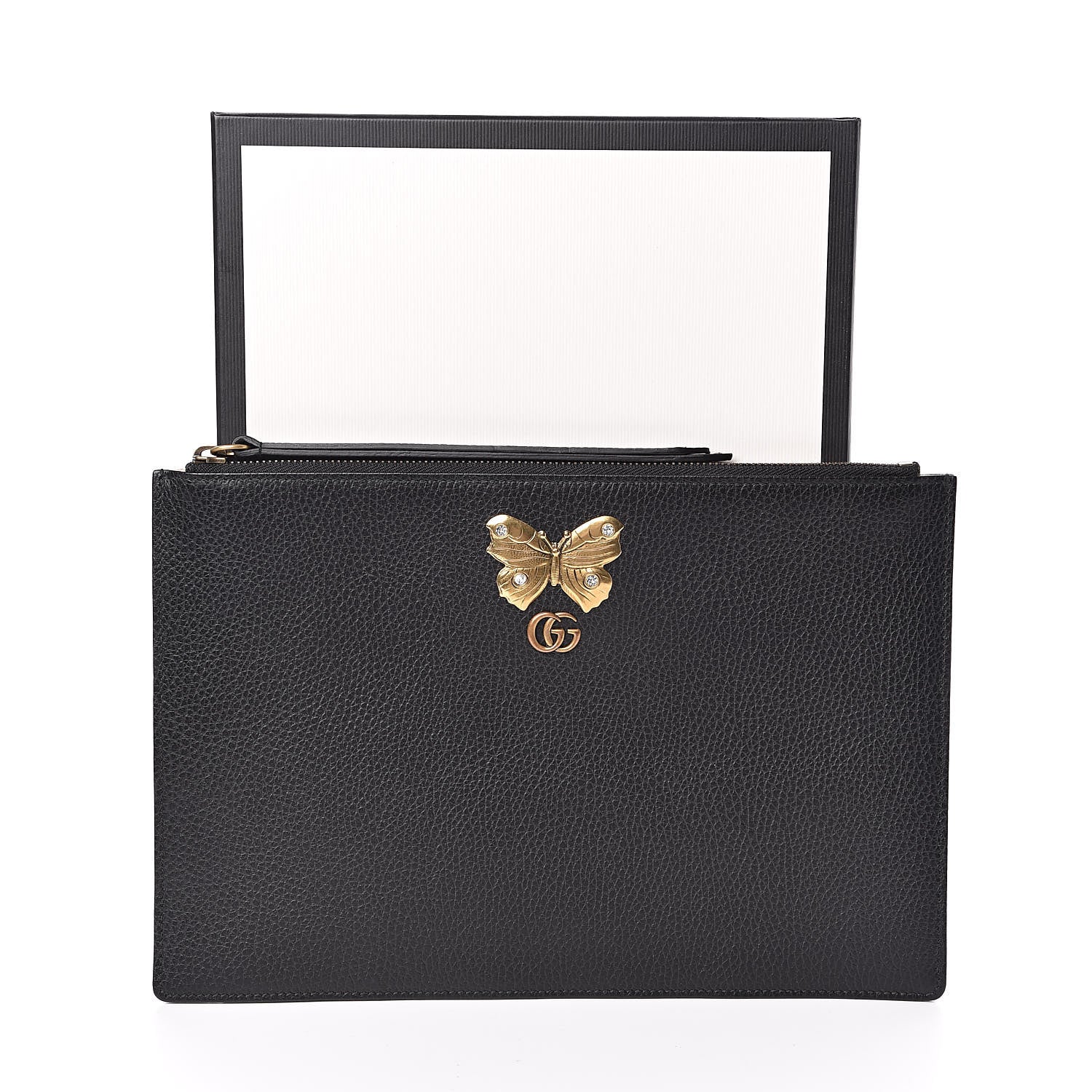 Gucci Pebbled Calfskin Butterfly Zip Pouch Black 8 of 8