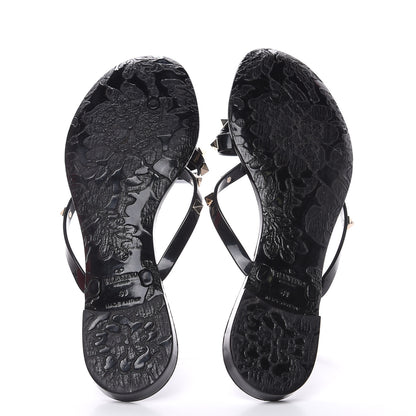 Valentino Garavani PVC Jelly Rockstud Bow Thong Sandals 41 Black 5 of 8