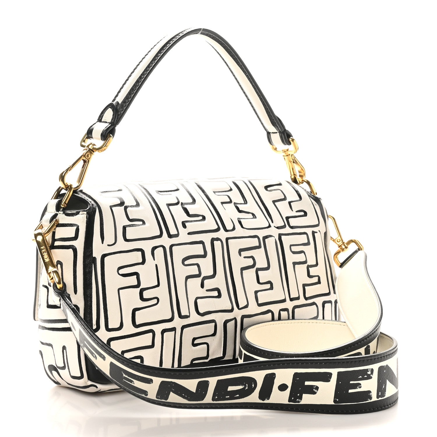 Fendi X JOSHUA VIDES Nappa FF Embossed Baguette White Black 3 of 10