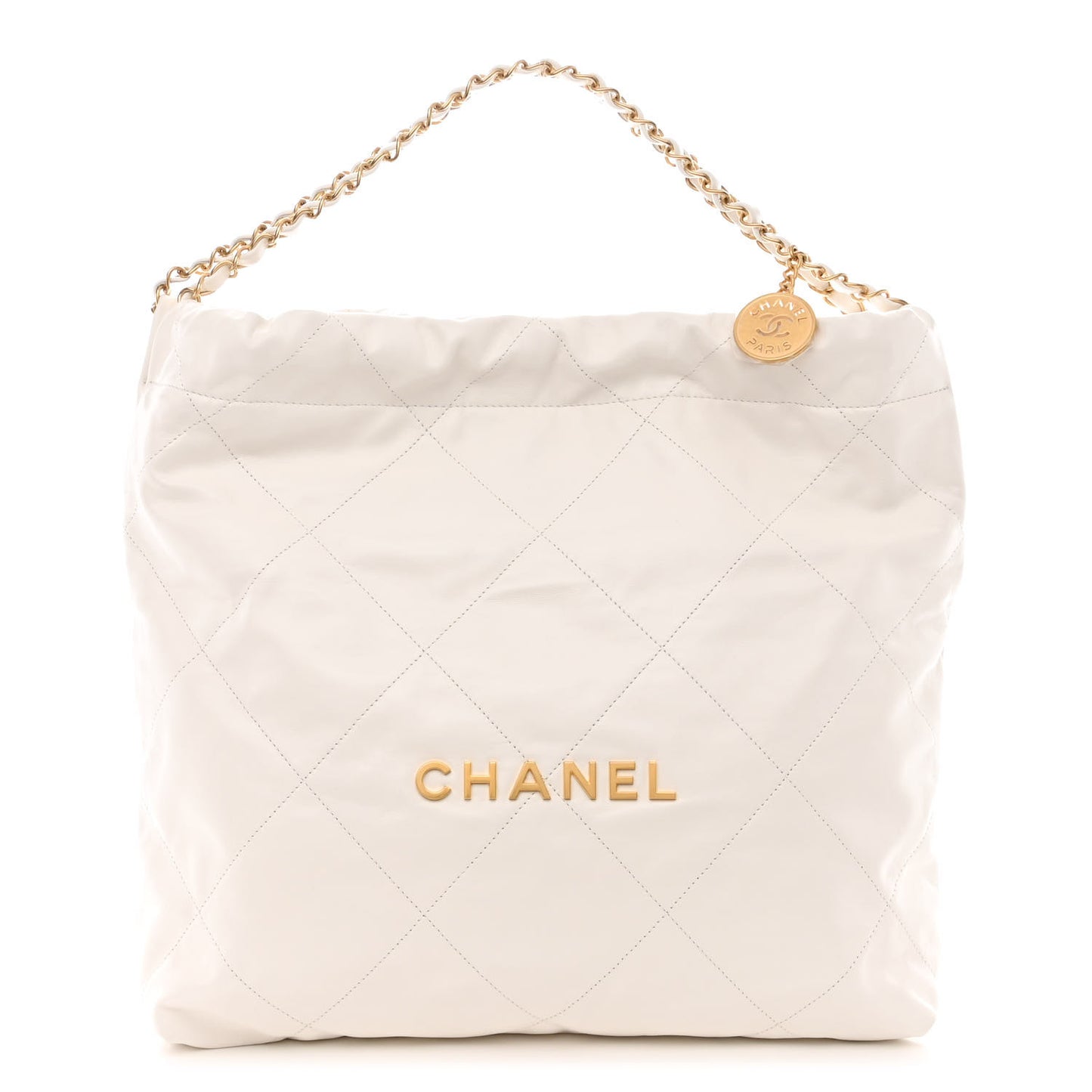 Shiny Calfskin Quilted Chanel 22 White