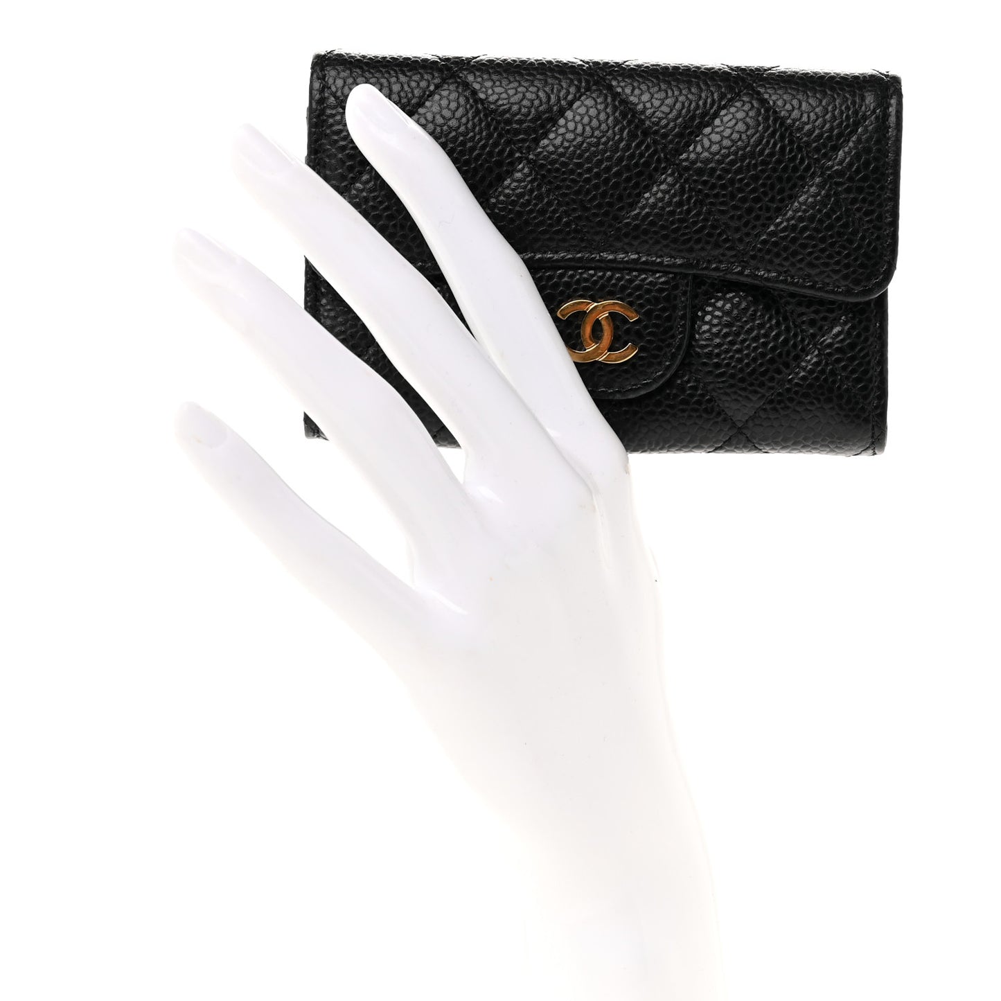 Caviar Quilted Flap Card Holder Wallet Black