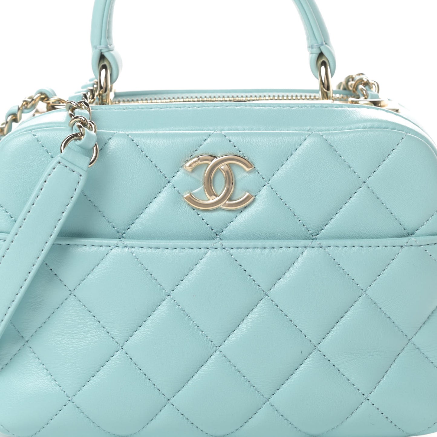 Lambskin Quilted Small Trendy CC Bowling Bag Light Blue