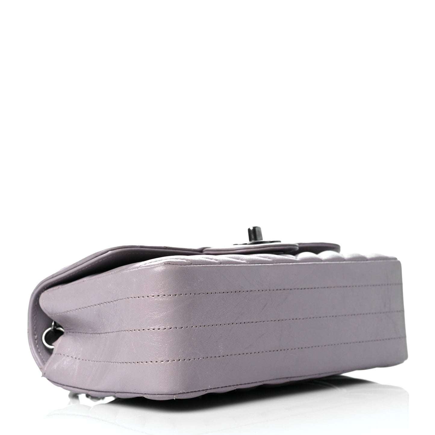 Iridescent Calfskin Chevron Quilted Mini Rectangular Flap Grey