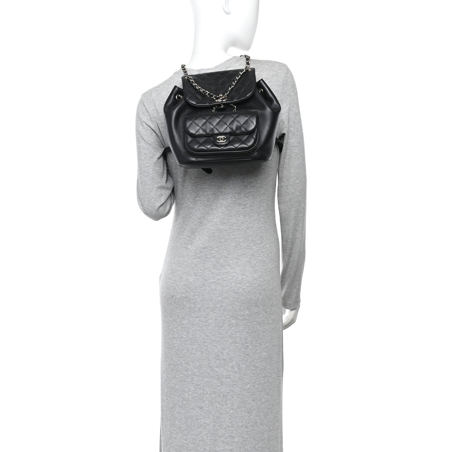 Chanel Lambskin Quilted Large Duma Drawstring Backpack Black 2 of 11