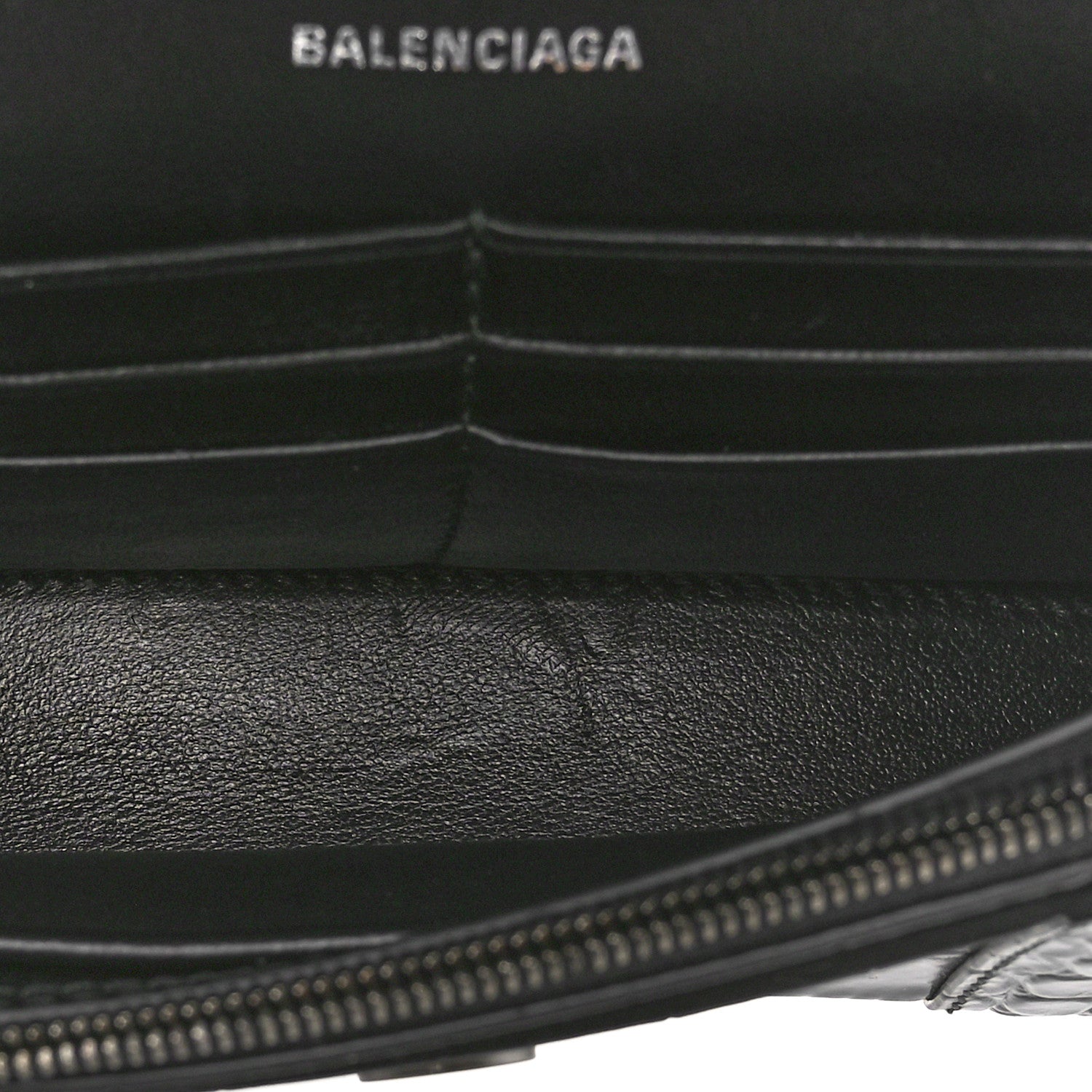 Balenciaga Shiny Calfskin Strass Monochrome Crocodile Embossed Hourglass Chain Bag Black 5 of 9