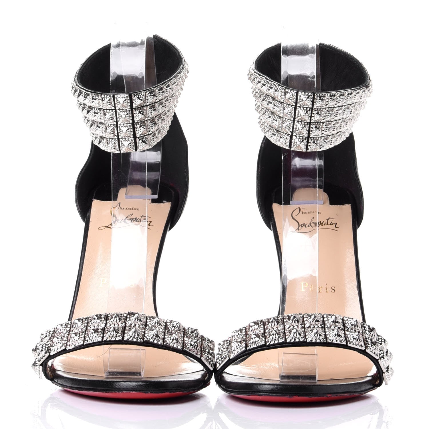 Christian Louboutin Nappa Priyadora 100 Studded Sandals 39.5 Black Silver 2 of 9