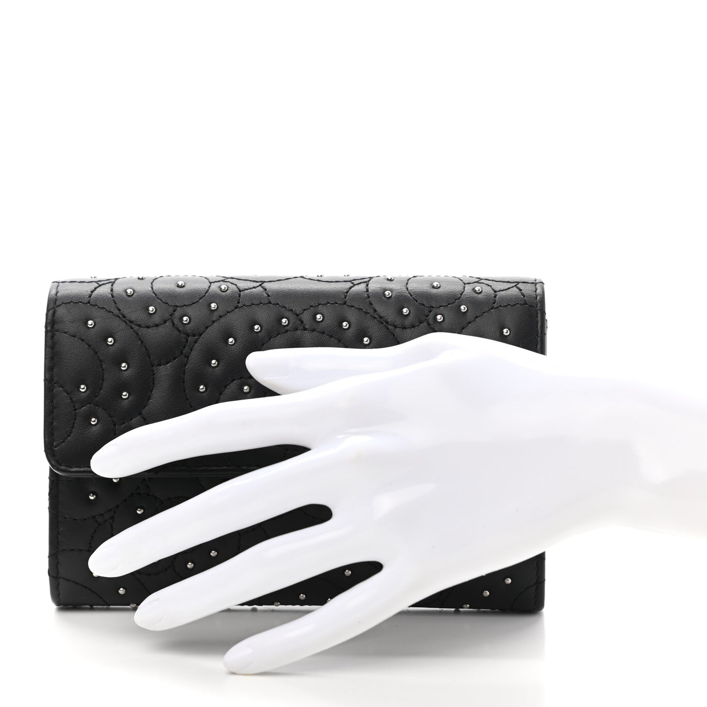 Lambskin Camellia Studded Medium Card Holder Wallet Black