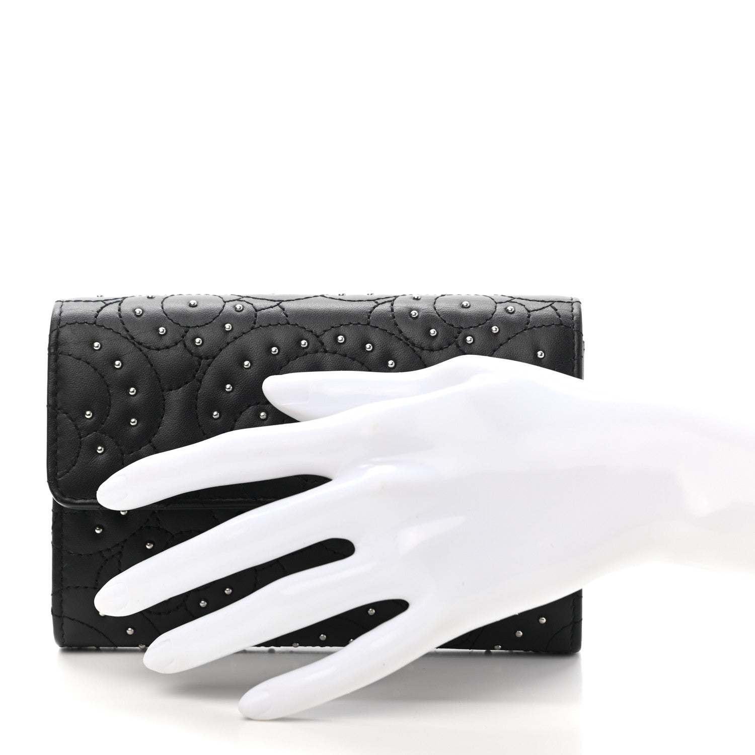 Chanel Lambskin Camellia Studded Medium Card Holder Wallet Black 2 of 8