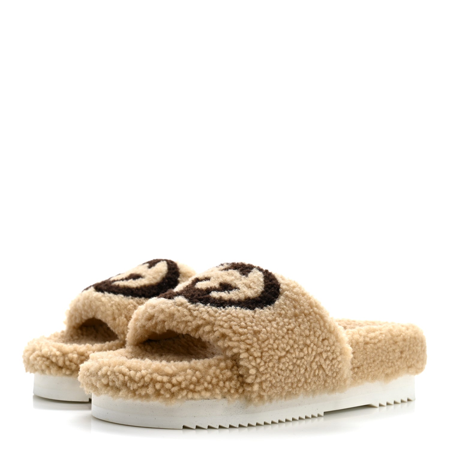 Gucci Shearling Womens Eileen Slide Sandals 37 Cocoa Butterscotch 4 of 10