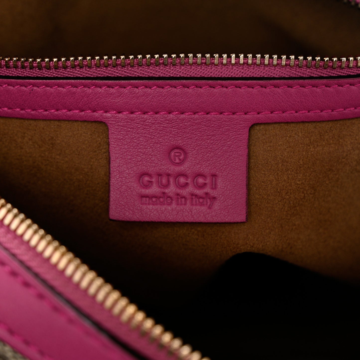GG Supreme Monogram Moon Calfskin Small Boston Beige Ebony Hibiscus Red New Rosette