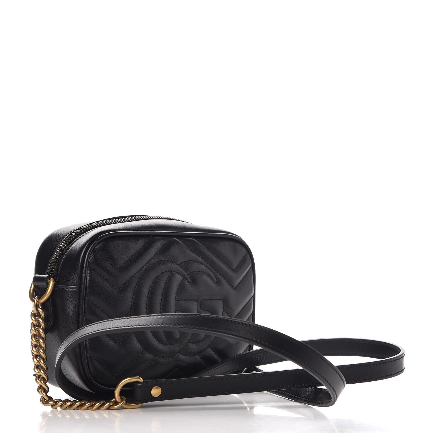 Gucci Calfskin Matelasse Mini GG Marmont Chain Shoulder Bag Black 3 of 7