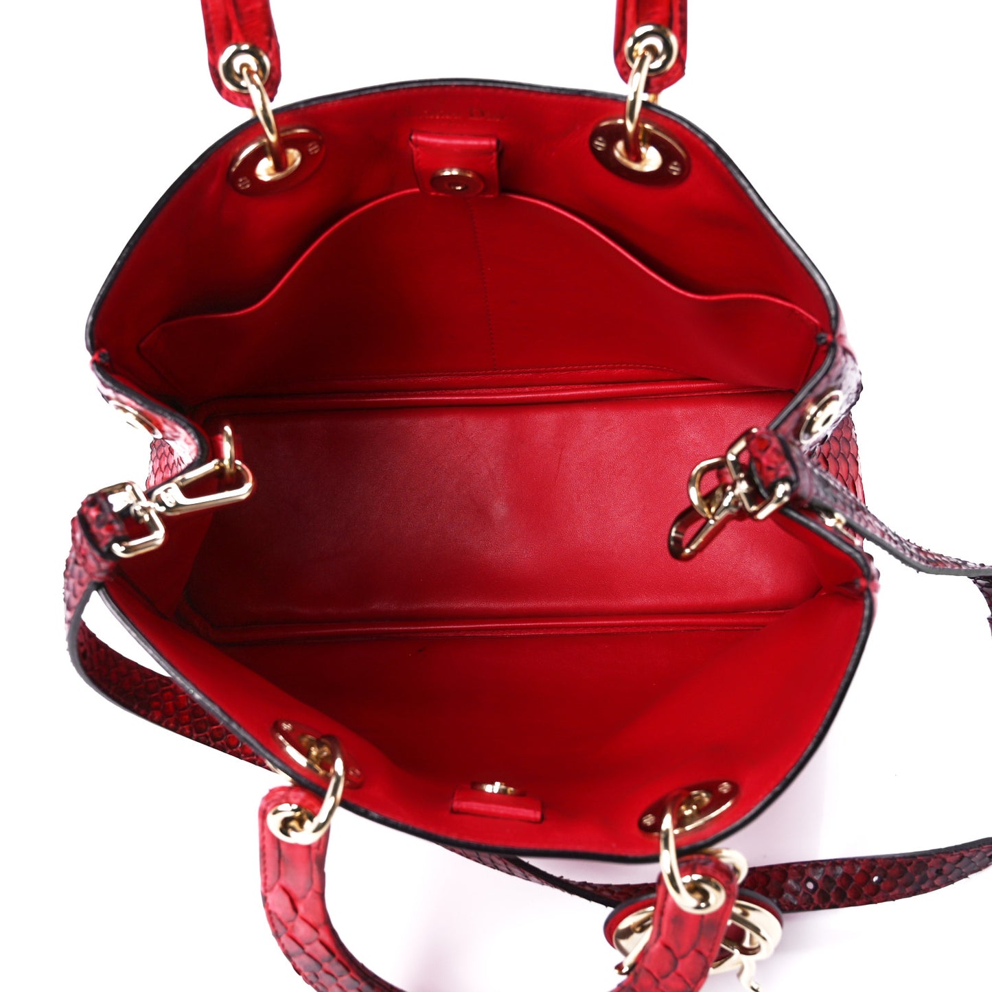 Calfskin Snakeskin Medium Diorissimo Tote Red