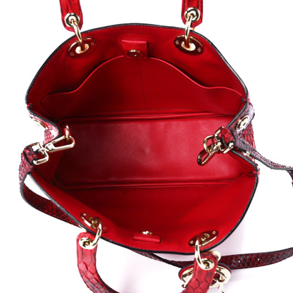 Christian Dior Calfskin Snakeskin Medium Diorissimo Tote Red 5 of 11