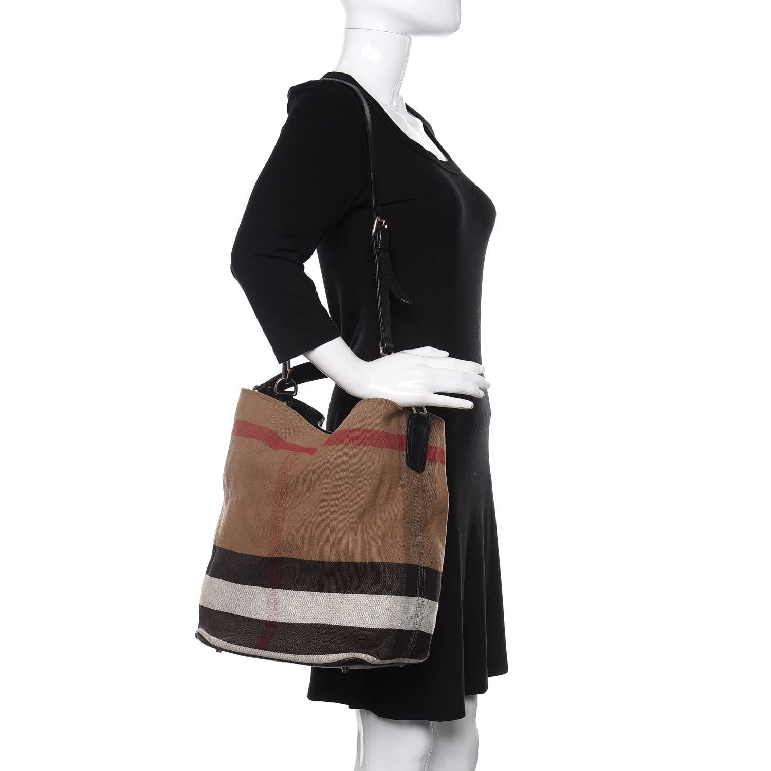 Burberry Canvas Mega Check Medium Ashby Hobo Black 2 of 12