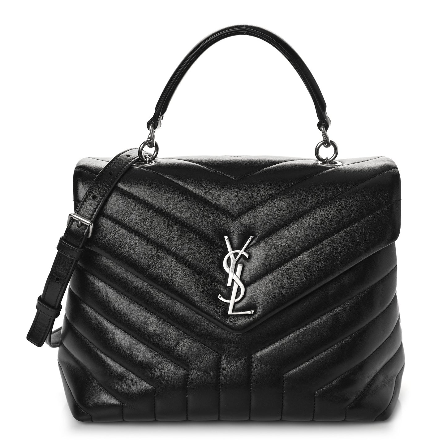 Calfskin Y Quilted Monogram Medium Loulou Satchel Black