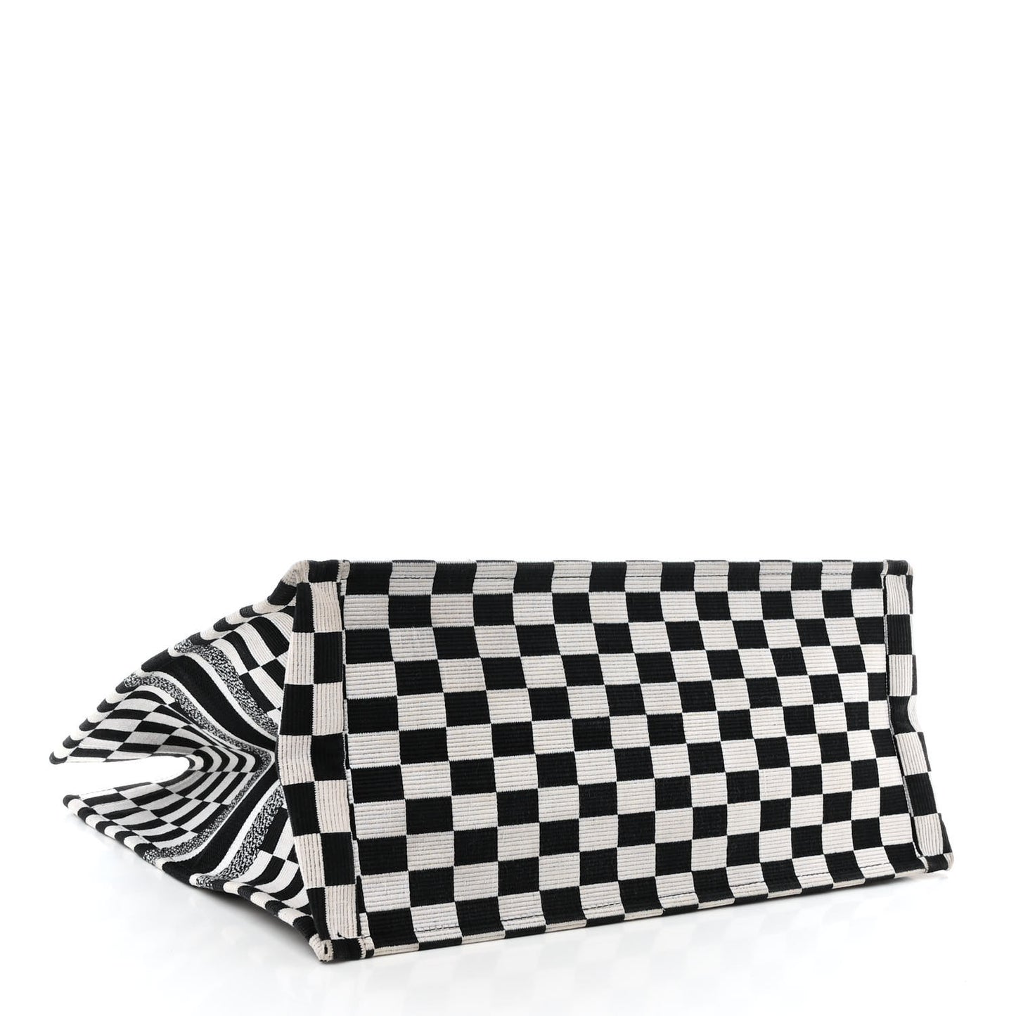 Canvas Embroidered Checkered Book Tote Black White