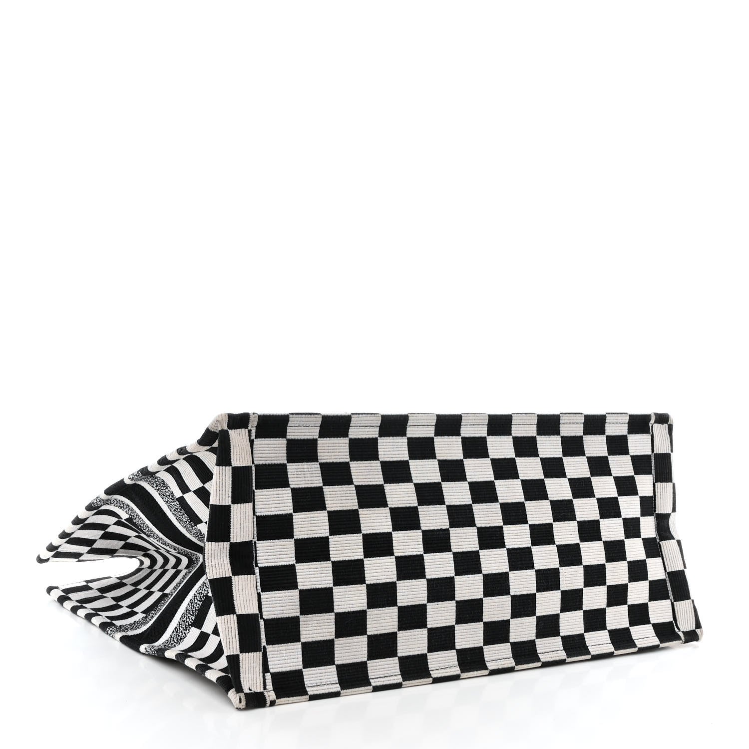 Christian Dior Canvas Embroidered Checkered Book Tote Black White 4 of 11