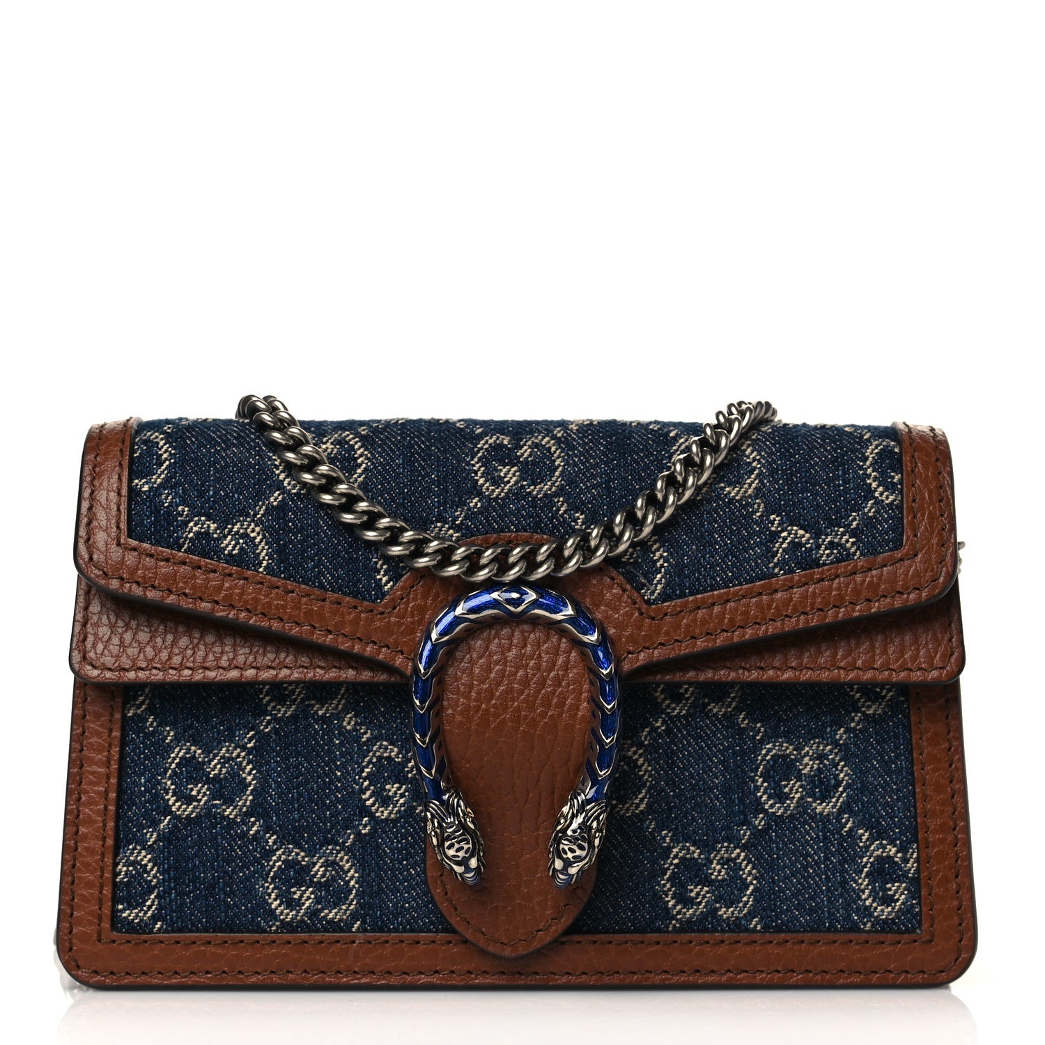 Gucci New Denim GG Monogram Dollar Calfskin Enamel Super Mini Dionysus Shoulder Bag Blue Tea Cuir Epilog Electric Blue 1 of 10