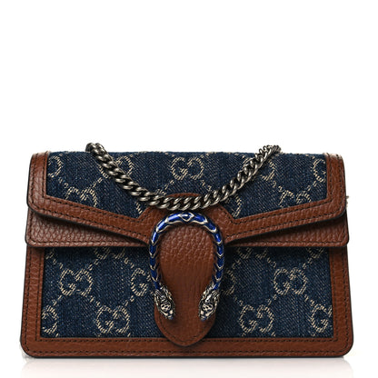 Gucci New Denim GG Monogram Dollar Calfskin Enamel Super Mini Dionysus Shoulder Bag Blue Tea Cuir Epilog Electric Blue 1 of 10