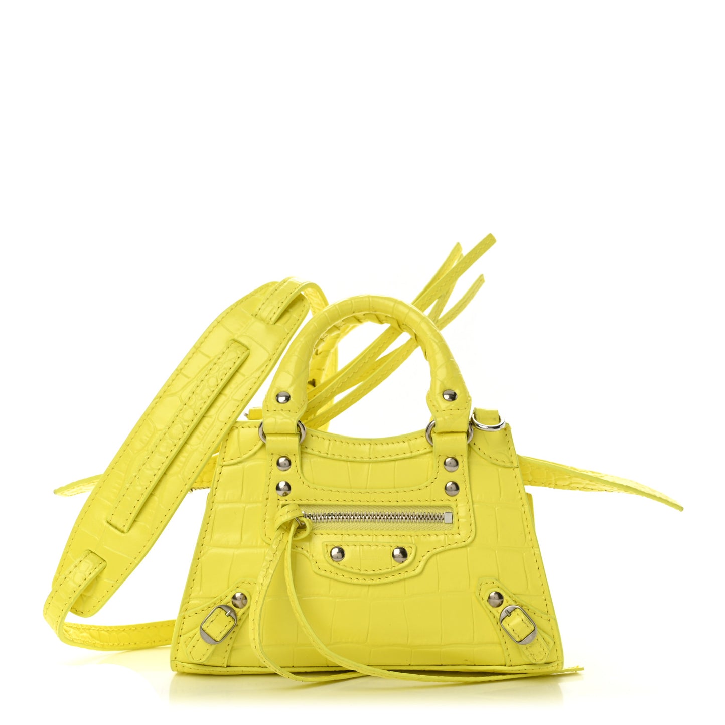 Calfskin Crocodile Embossed Neo Classic Hardware Nano City Crossbody Light Yellow