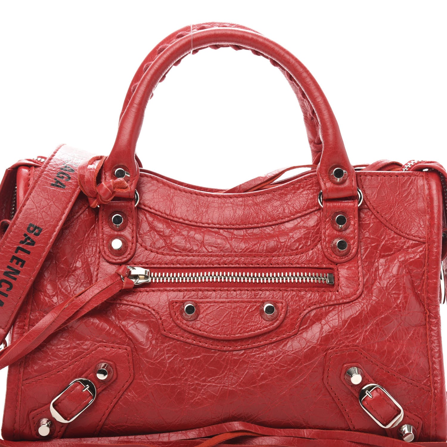 Balenciaga Agneau Classic Silver Hardware Mini City Logo Strap Rouge Cardinal Black 13 of 13