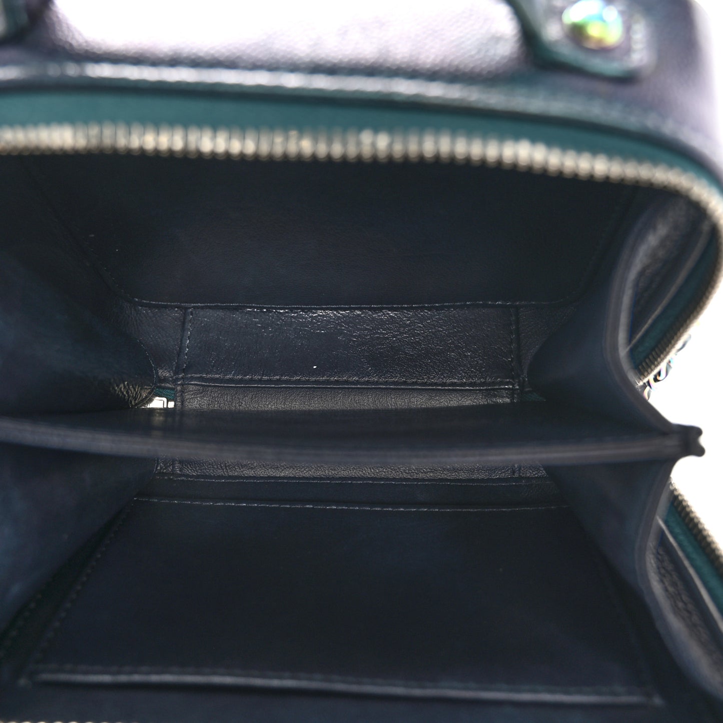 Iridescent Caviar Quilted Small CC Filigree Vanity Case Dark Turquoise