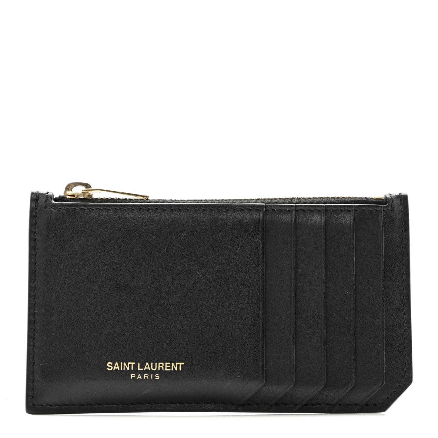 Calfskin 5 Fragments Zip Pouch Card Holder Black