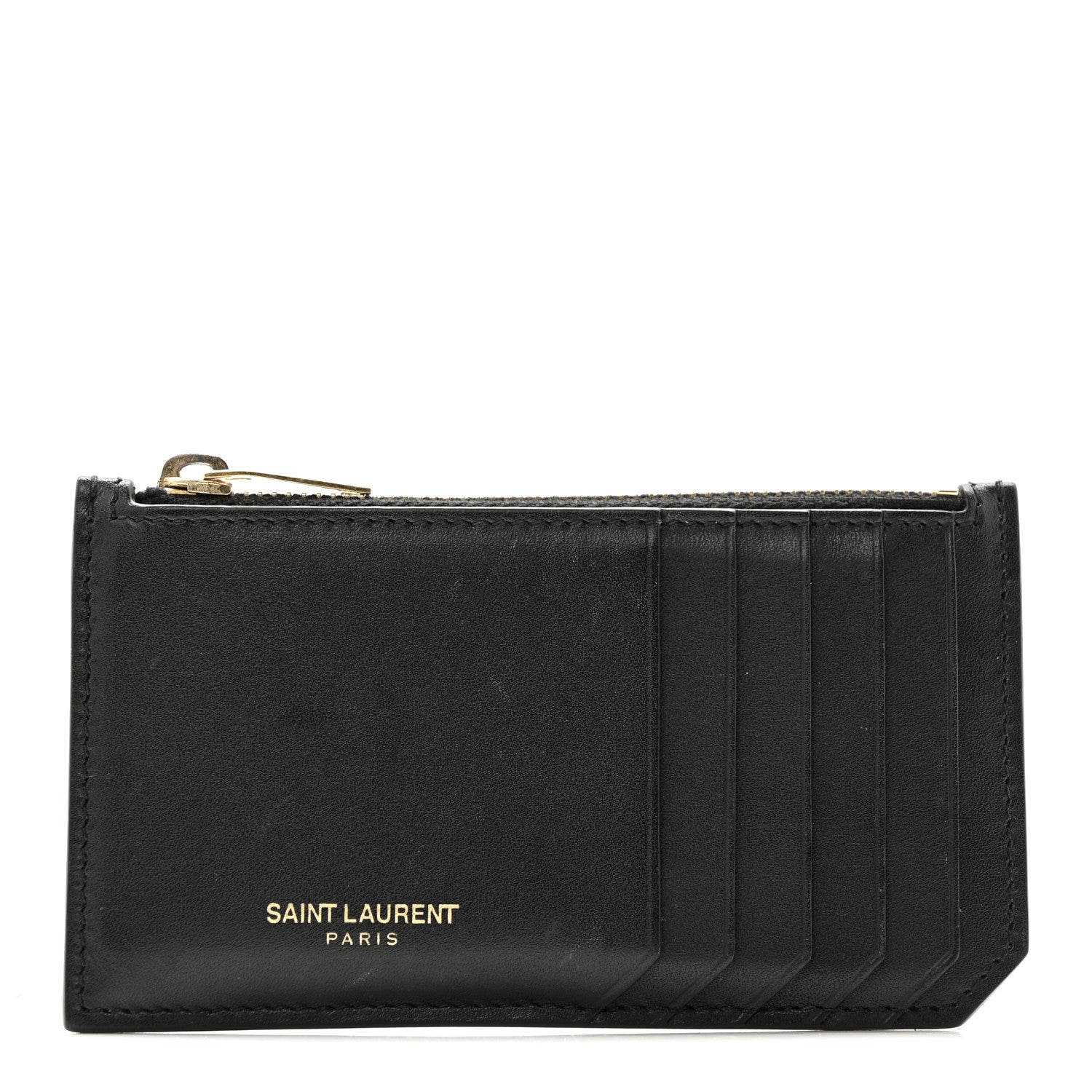 Saint Laurent Calfskin 5 Fragments Zip Pouch Card Holder Black 1 of 11