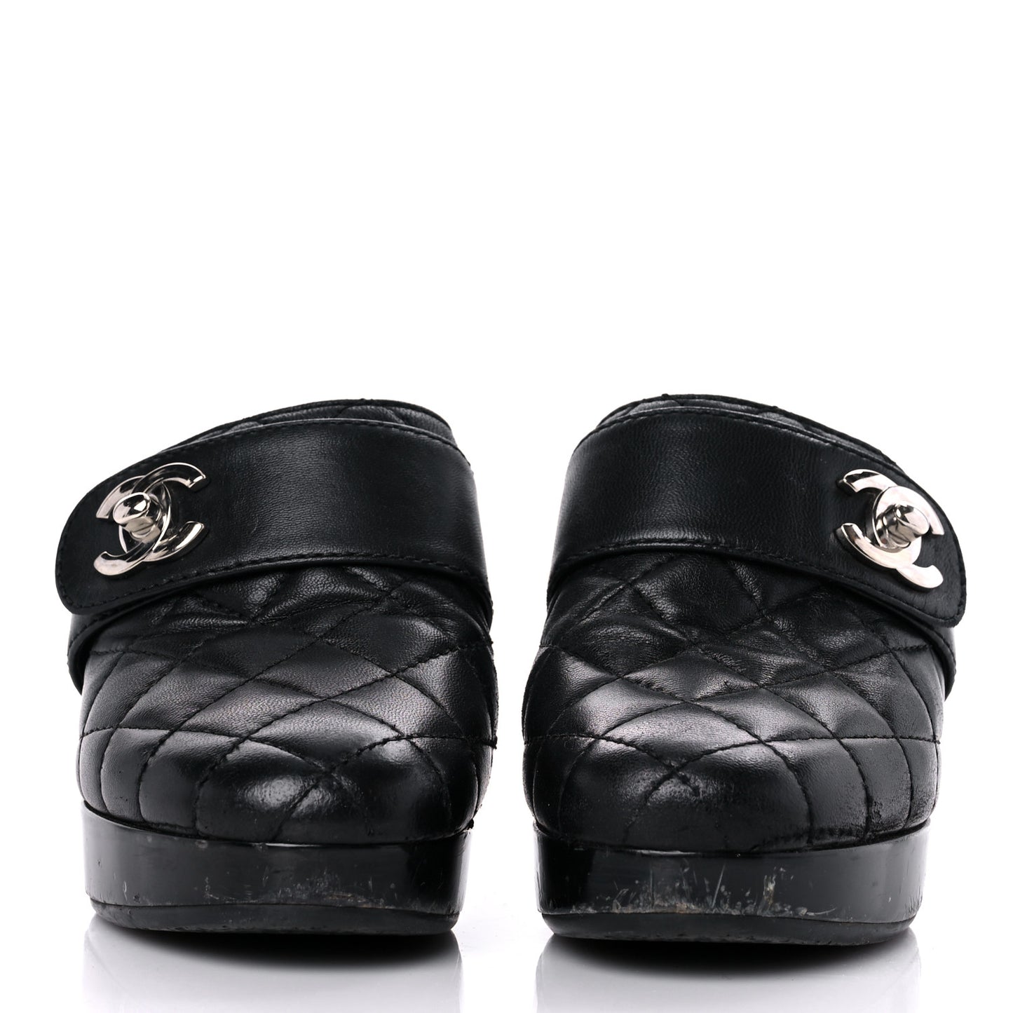Lambskin Quilted CC Turn Lock Clogs 36 Black