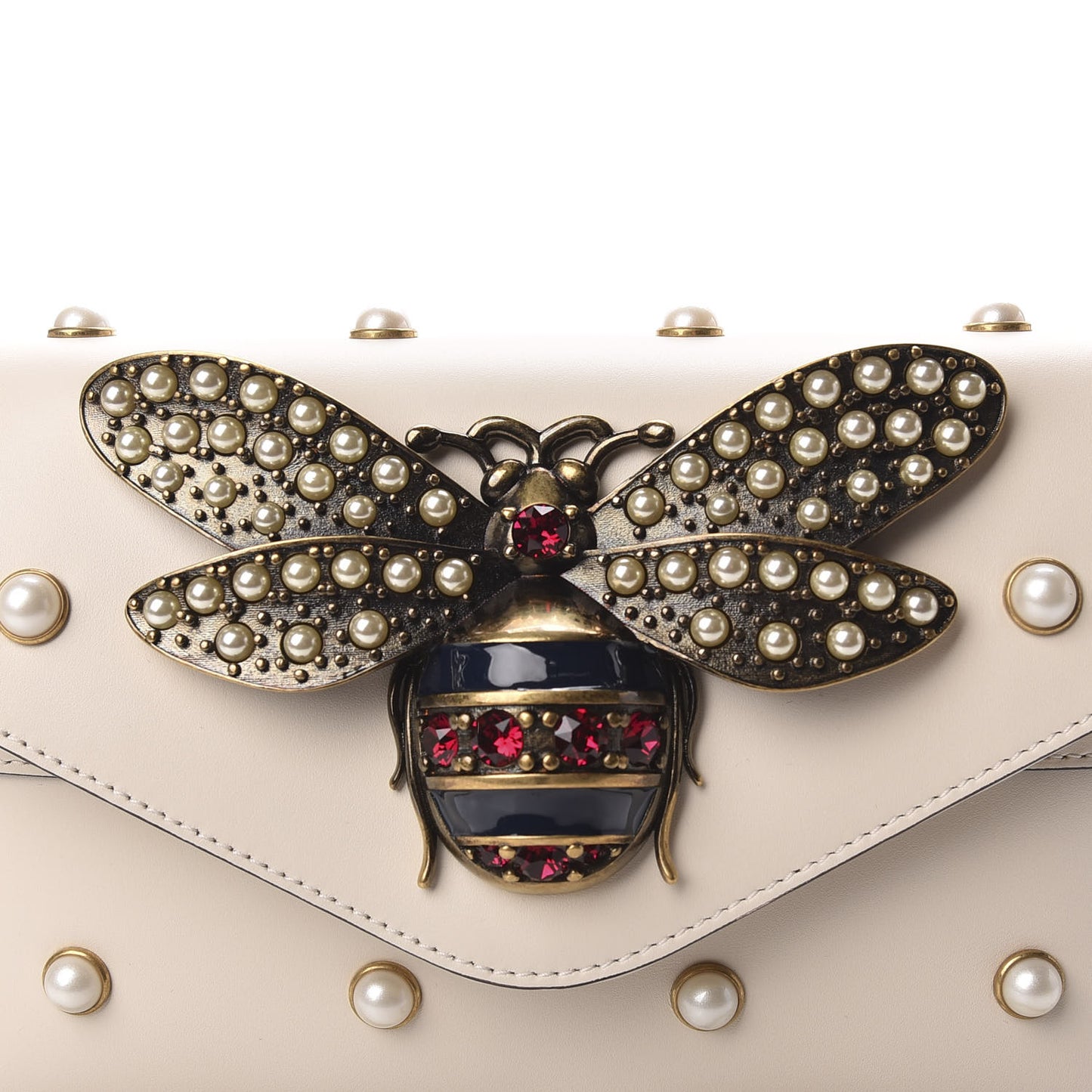 Nappa Pearl Studded Mini Queen Margaret Broadway Shoulder Bag Mystic White