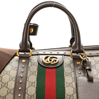 Gucci GG Supreme Monogram Textured Dollar Calfskin Web Studded Large Savoy Duffle Bag Beige Ebony 8 of 15