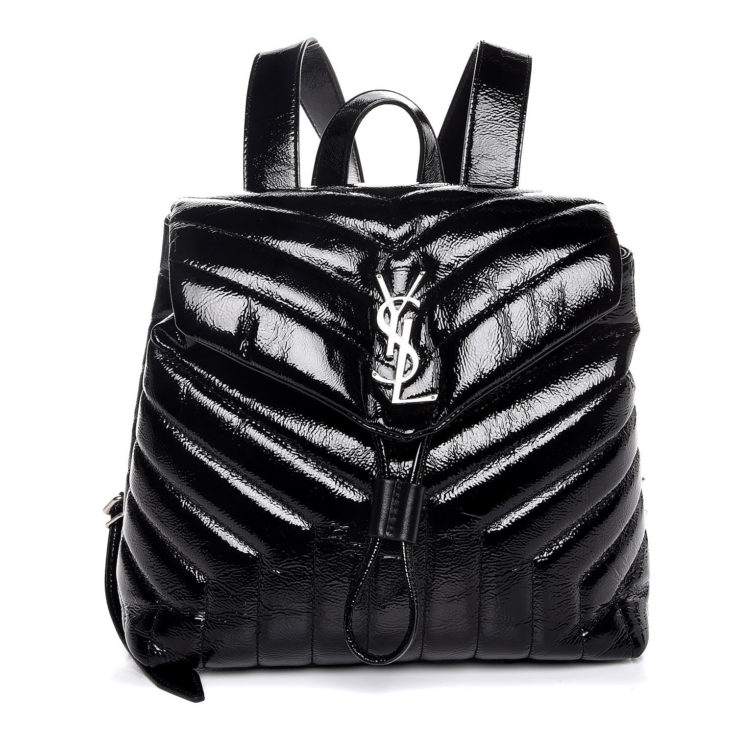 Saint Laurent Patent Y Quilted Monogram Small Loulou Backpack Black 1 of 8