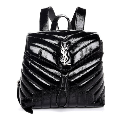 Saint Laurent Patent Y Quilted Monogram Small Loulou Backpack Black 1 of 8