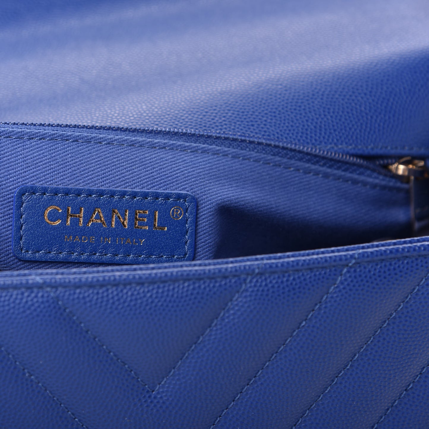 Caviar Chevron Quilted Small Coco Handle Flap Blue
