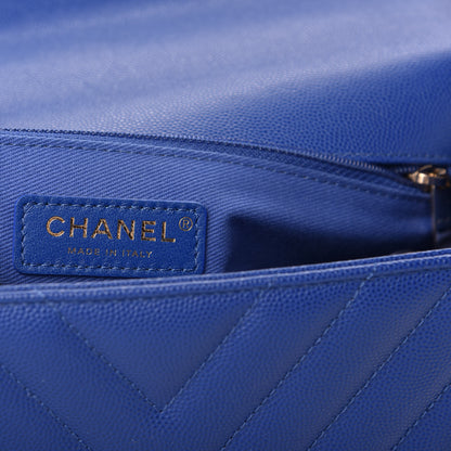 Chanel Caviar Chevron Quilted Small Coco Handle Flap Blue 6 of 10