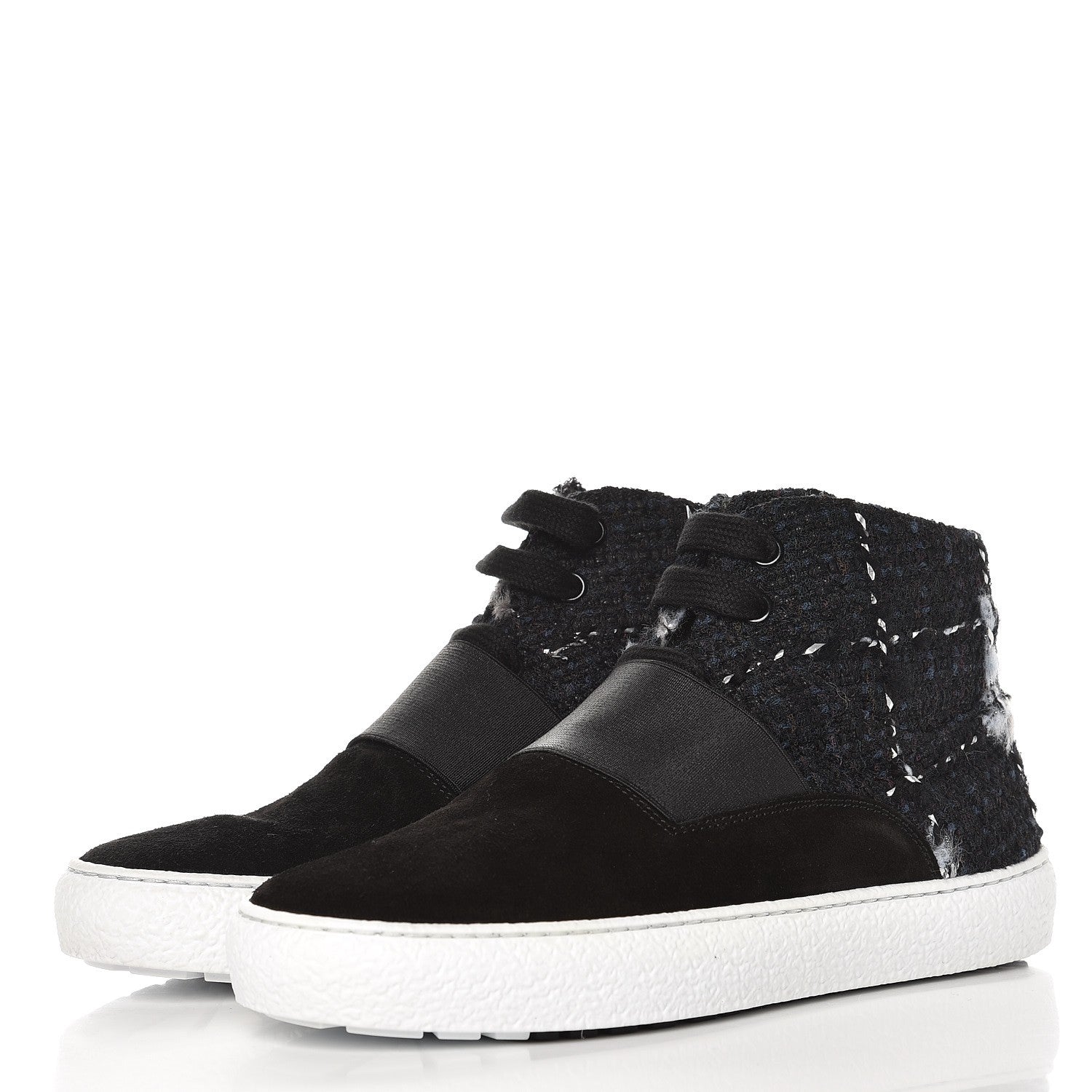 Chanel Suede Tweed High Top Sneakers 37 Black Navy 2 of 8