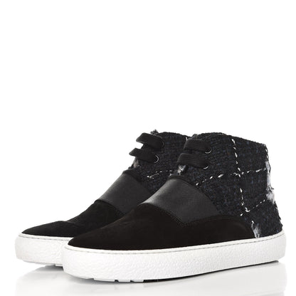 Chanel Suede Tweed High Top Sneakers 37 Black Navy 2 of 8