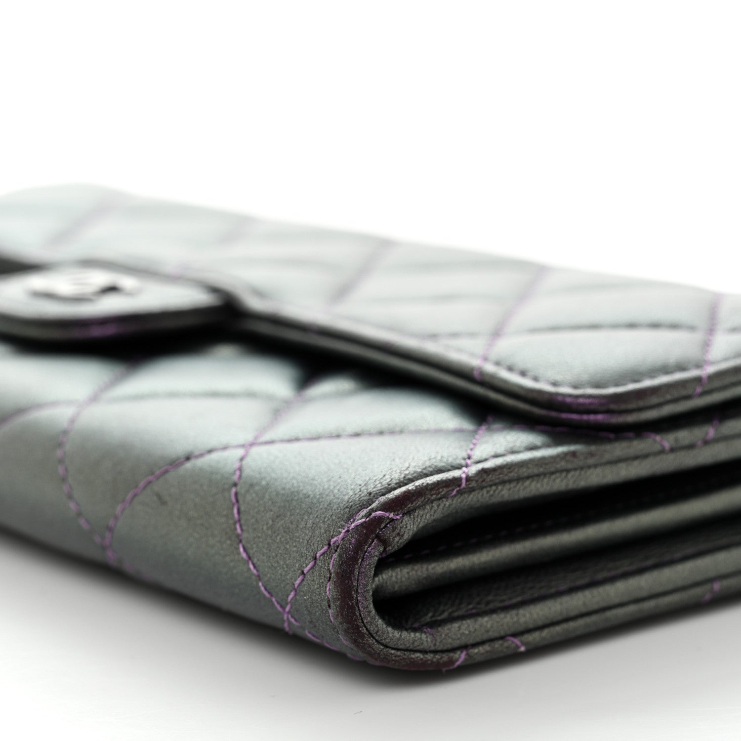 Chanel Iridescent Lambskin Quilted Large Gusset Flap Wallet Purple 11 of 16
