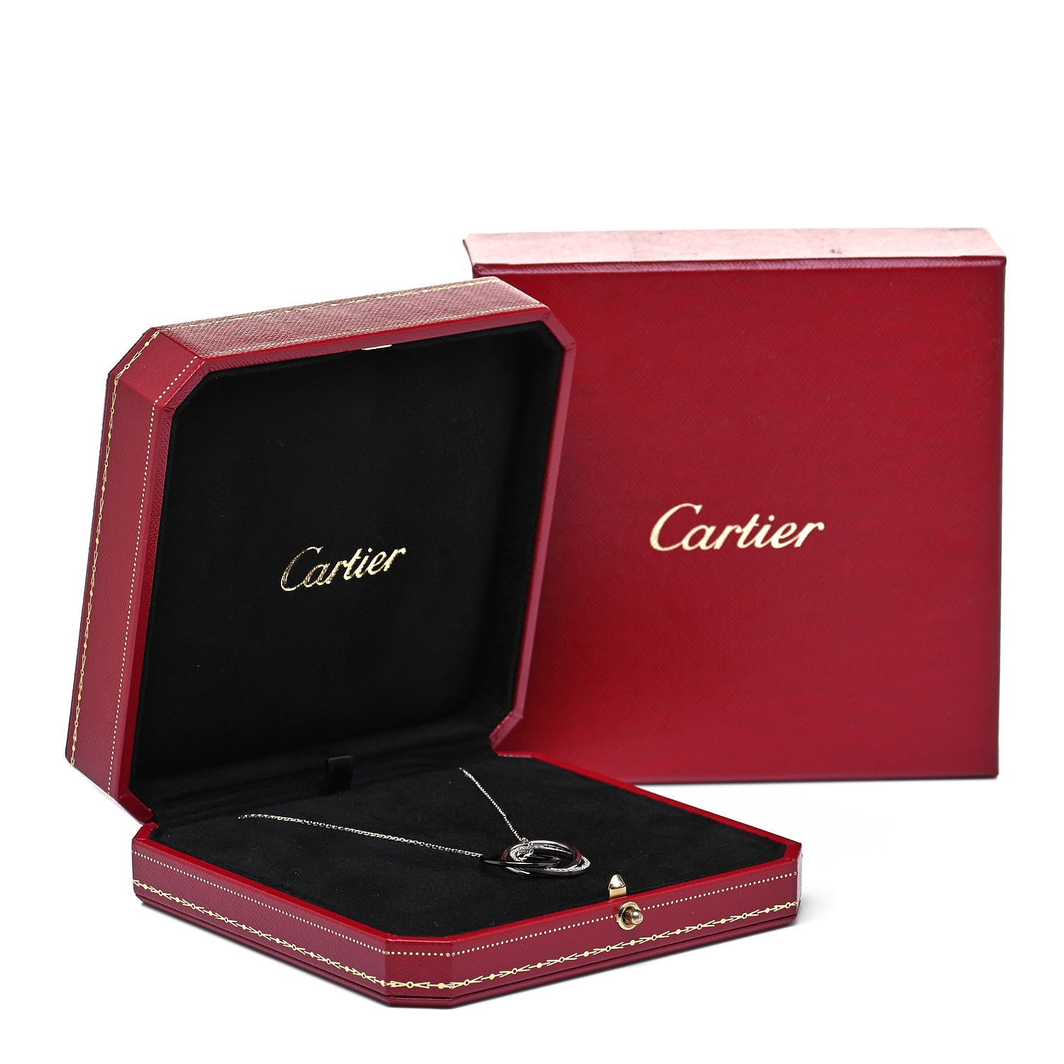 Cartier 18K White Gold Palladium Black Ceramic Diamond Trinity Pendant Necklace 5 of 5