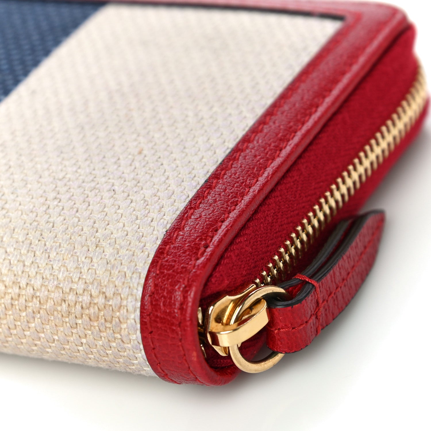 Gucci Canvas Sylvie Stripe Logo Zip Around Wallet Mystic White Hibiscus Red Maritime 13 of 16