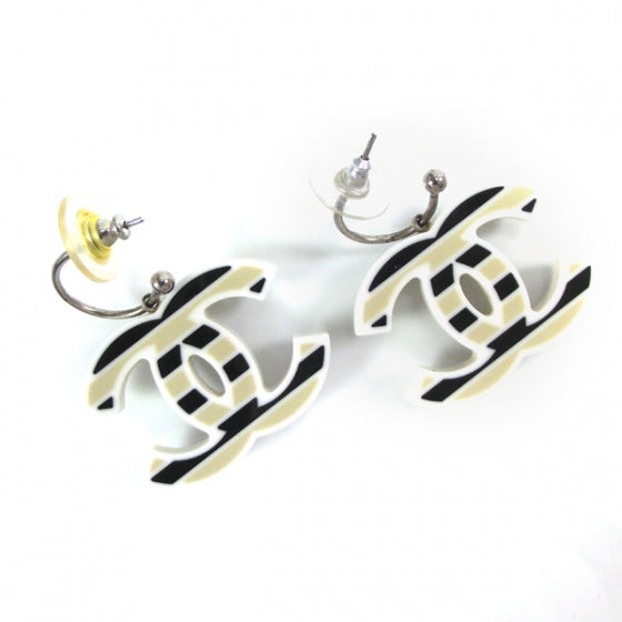 Chanel Enamel CC Striped Earrings Black/Cream 2 of 3
