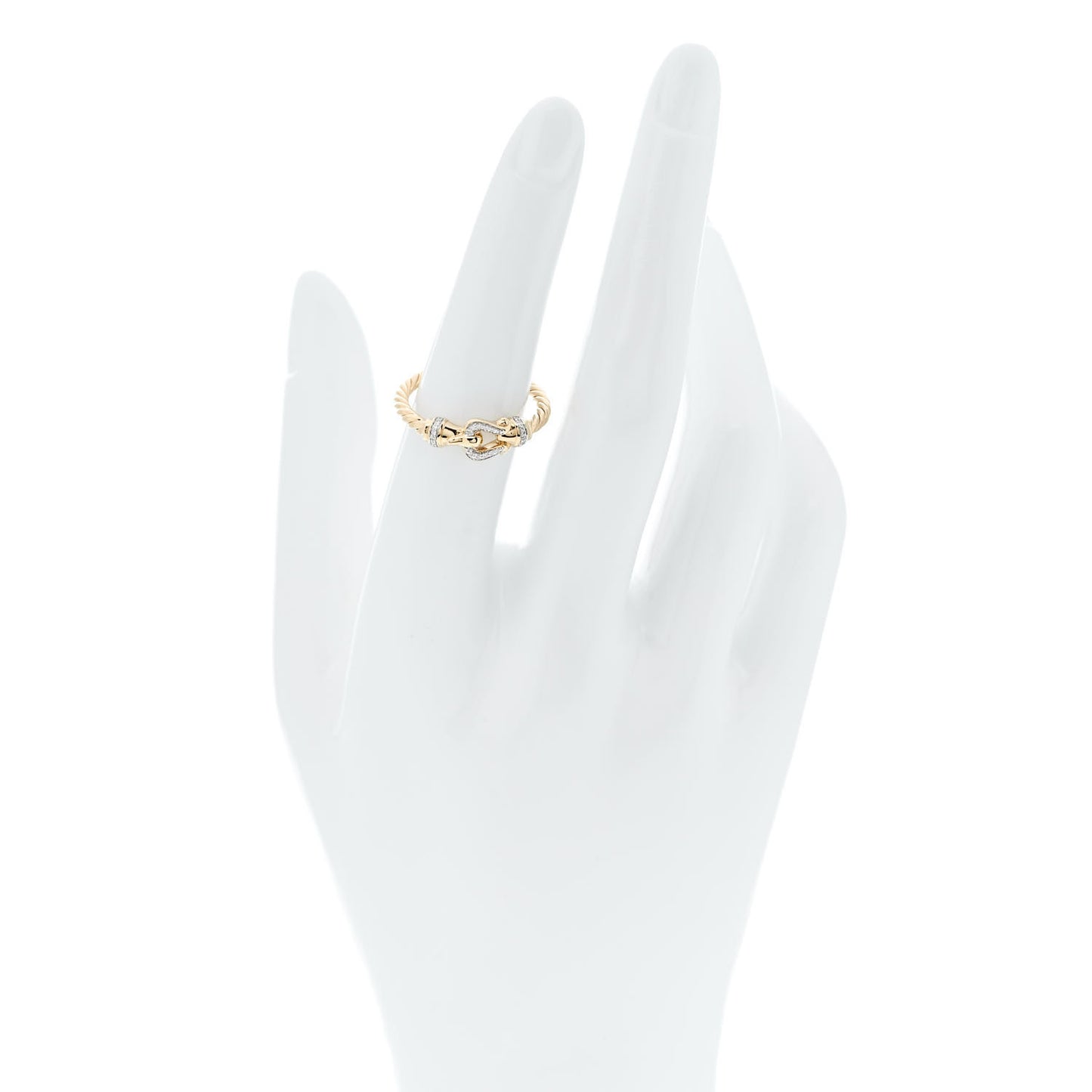 18K Yellow Gold Diamond Petite Buckle Cable Ring 52 6