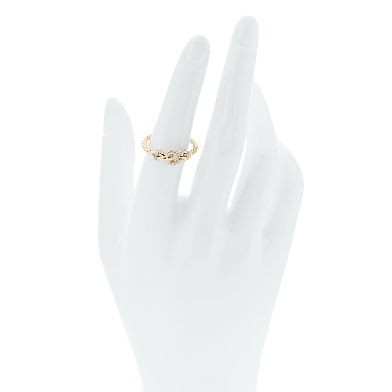 David Yurman 18K Yellow Gold Diamond Petite Buckle Cable Ring 52 6 2 of 5