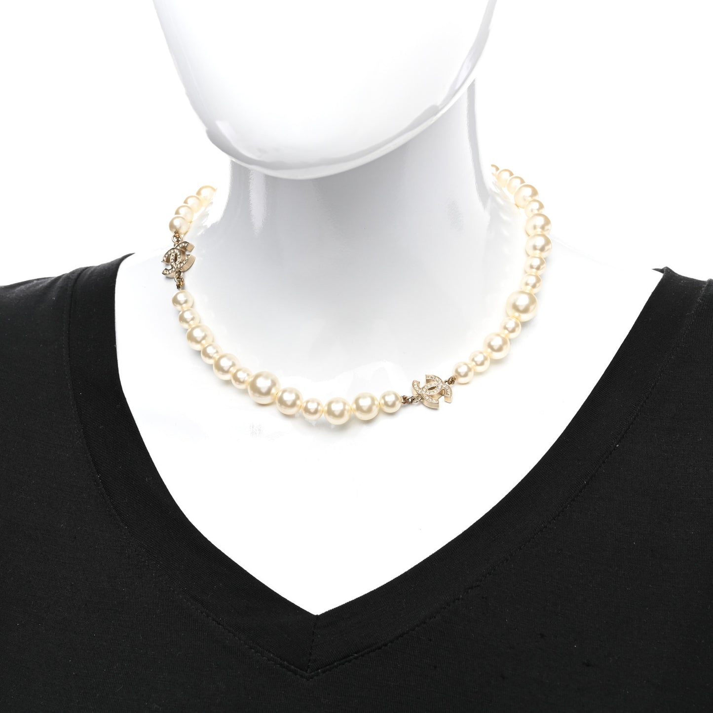 Crystal Pearl CC Short Necklace Gold