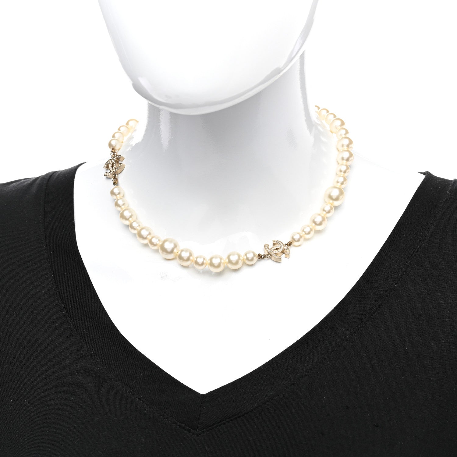 Chanel Crystal Pearl CC Short Necklace Gold 2 of 7