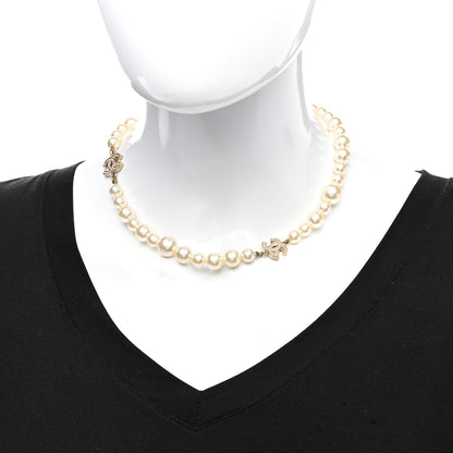 Chanel Crystal Pearl CC Short Necklace Gold 2 of 7